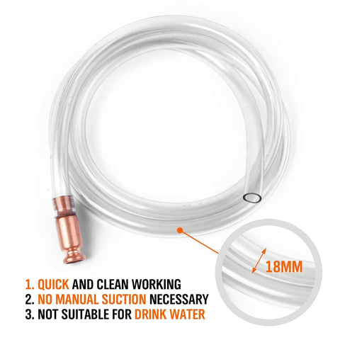 HORUSDY gas siphon hose, 6 ft clear tubing with copper end, 1/2 inch valve and 18mm diameter; not for drinking water.