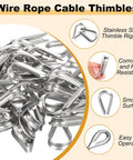 12 Pieces M5 Stainless Steel Wire Rope Clip Clamp Set With Thimbles And Aluminum Crimping Loops on display showing thimbles