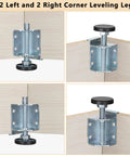 Heavy Duty Corner Leveling Feet For Uneven Floors Adjustable Furniture Levelers with left and right brackets in action