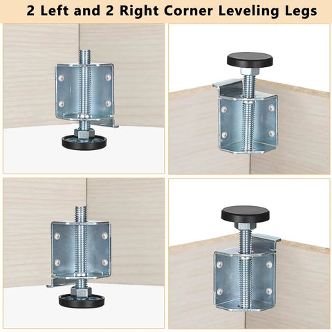 Heavy Duty Corner Leveling Feet For Uneven Floors Adjustable Furniture Levelers with left and right brackets in action