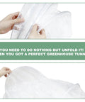 Hands unfolding cloche cover of 2-In-1 Outdoor Greenhouse Tunnel For Gardens And Chicken Coops, Foldable Hoop House