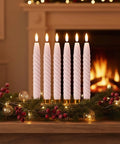 Pink Flameless Taper Candles Real Wax With Remote Timer 6 Pack 9.8 Inch LED Spiral 3D Wick on festive mantel