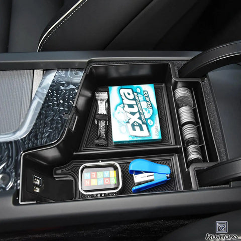 Center Console Organizer Tray For Volvo XC60 XC90 S60 S90 V60 V90 2018-2025 Armrest Insert with items inside