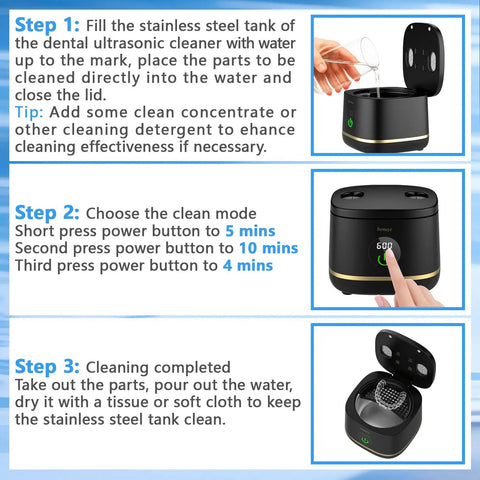 Keep Your Dental Gear Squeaky Clean With This Heavy Duty Ultrasonic Cleaning Machine For Braces Dentures Jewelry Toothbrush Heads And Baby Essentials Daily steps for usage with stainless steel tank and controls.