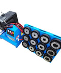 Professional Electric Hydraulic Hose Crimper And Swaging Tool For Quick 1/4 To 2 Inch Fittings with alloy dies and blue frame.
