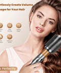 Powerful Volumizing Round Brush Attachment For Airwrap Styler in use for sleek voluminous hairstyle, nickel copper finish