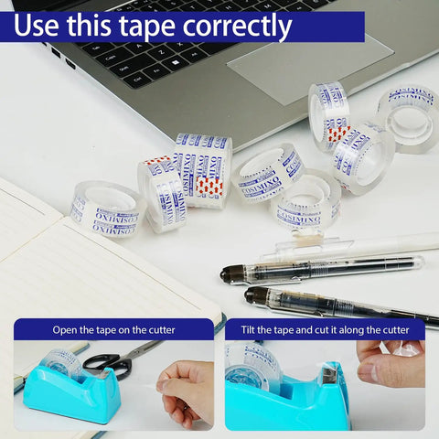 Crystal Clear Tape Refills Bulk Pack For Dispenser, 24 Rolls Of 0.75 Inch Wide By 1000 Inch Long Transparent Office And School Tape on desk