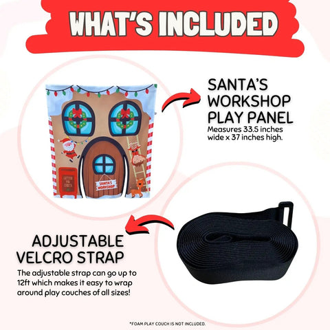 Santas Workshop Play Panel For Children Foam Sofa And Kids Couch with adjustable Velcro strap included, size 33.5 x 37 inches