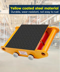 Close-up of Super Heavy Duty Machinery Moving Skates 6 Ton Capacity with yellow coated steel and textured surface.
