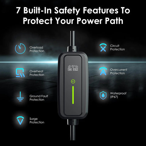 Level 2 EV Charger With NEMA 14 50 Outlet 250V 32A 17 Ft Extension Cord And J1772 Cable Fast Home Charging safety features
