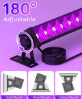 Two Pack 36W Black Light Bar Kit with Plug and Switch 5ft Cord, 180 Degree Beam, UV glow setup for wall, floor, or ceiling mount
