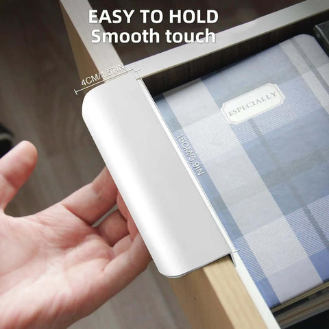 Two Pack Adhesive Edge Finger Pulls For Cabinets And Drawers, no drilling required, white finish, easy install on kitchen drawer