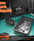Collapsible Magnetic Parts Tray Organizer Set With 12 Inch Flexible Magnetic Pickup Tool showing rare earth magnets holding tools