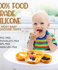 Hecka Adorable 4 Piece Silicone Toddler Suction Plate Set With Mega Grip Base Divided Animal Dishes For Babies on highchair with food.