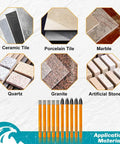 Diamond Drill Bits Kit Must Have For Ceramic Tile And Stone All In One Dry Bits 6mm 8 Pack and Carbide Bits 6mm 2 Pack displayed with materials.
