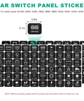 120 Piece Car Switch Panel Sticker Kit With Durable PVC Decals showing various button labels for cars and boats.