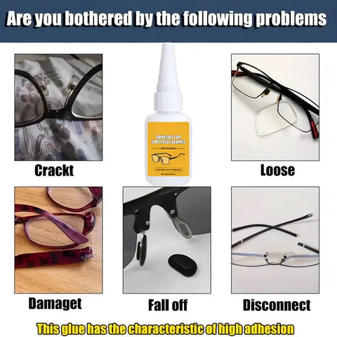 Glasses Repair Glue For Instant Bonding Of Eyeglass Frames With A Fine Tip Applicator, addressing frame cracks, looseness, damage, and disconnect issues.