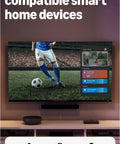 Next Level 4K Streaming Stick Delivering Blazing Wifi 6 Speeds And Rock Solid Alexa Voice Controls displayed on TV with smart home controls.