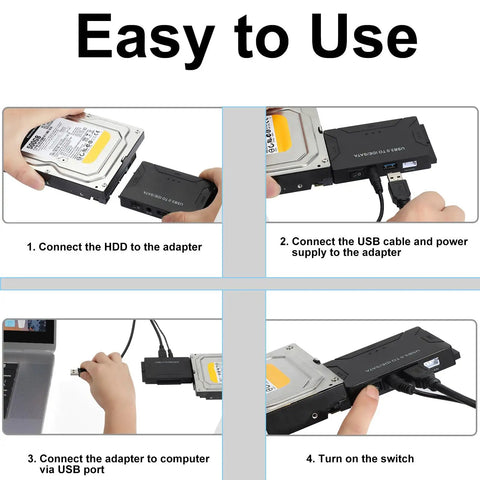 3 In 1 Universal Hard Drive Adapter For 2.5 And 3.5 Inch SATA IDE HDD SSD To USB 3.0 Reader, Up To 5Gbps, Fast Data Transfer, Backup And Recovery, Dual Head IDE 40 44 Pin, Supports CD DVD Optical Drives, step-by-step use