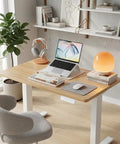 Compact 32 Inch Electric Standing Desk With Four Memory Height Settings For Home Office And Computer Workstation In Light Walnut Finish