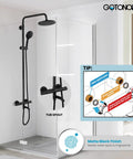 Thermostatic Shower Faucet System With Exposed Plumbing 8 Inch Round Shower Head Wall Mounted 8 Modes ABS Handheld Sprayer