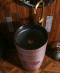 Top view of Slick Heavy Duty Ceramic China Vessel Sink And Pedestal Basin Combo With Built In Faucet Niche Pre Drained Port.