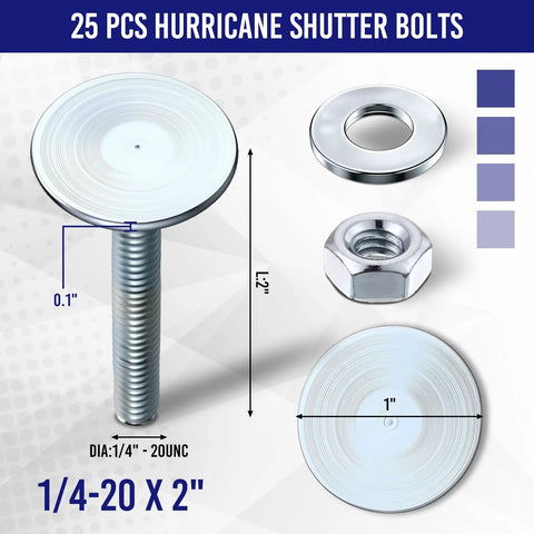 Elevator bolts set: 25-piece galvanized steel bolts with flat heads, 1/4-20 x 2 in, plus nuts and washers