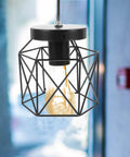 Real Deal Industrial Farmhouse Ceiling Light Rustic Iron Flush Mount With Bangin Hand Welded Metal Shades showcasing a geometric black metal design.