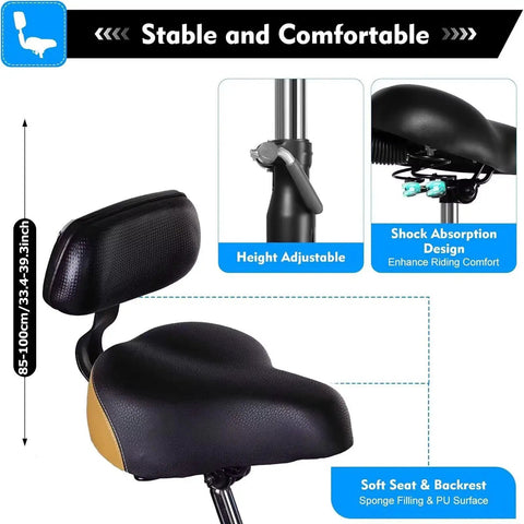 Detailed view of the adjustable seat and backrest of Three Wheel Pedal Tricycle Cruiser For Seniors And Adults with hydraulic front fork.