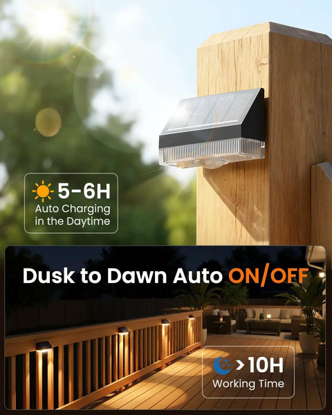 Kick It Up A Notch With This 8 Pack Of Solar Fence Lights delivering a cozy warm white glow mounted on a wooden railing.