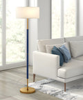 Two Light Floor Lamp With Fabric Drum Shade In Blue Brass White, 61 Inch Tall Standing Lamp for Living Room Office or Bedroom
