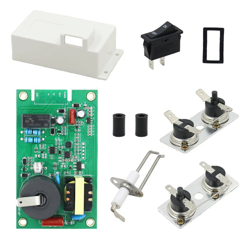 Top Travel Trailer Water Heater Repair Kit With Control Board Thermo Assemblies Electrode And Rocker Component For 12V Systems, includes control board and rocker components.