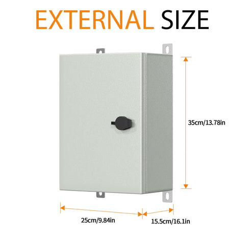 Built Tough Metal Electrical Enclosure Box IP65 Waterproof Front View with Size Dimensions