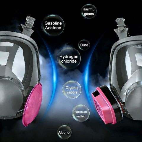 All Day Comfort Full Face Respirator Mask With Reusable Dual Filter System For Heavy Dust, Gas, And Vapor Protection front view