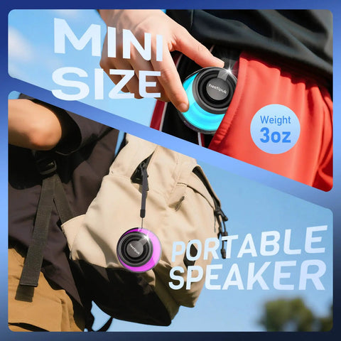 Person using Magnetic Bluetooth Mini Speaker With Bass Diaphragm, 5W Internal Magnet Driver, TWS Stereo, RGB Light, portable size.