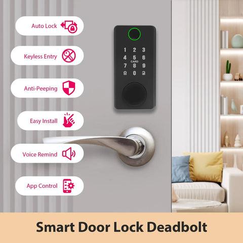 Smart Door Lock With 5 In 1 Keyless Entry Fingerprint Password App Control IC Card And Key Bluetooth Electronic Lock For Front Door Anti Peeping Password And Quick Secure Home Access