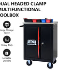 Rolling Tool Cart With Double Doors Lockable Partition And Stainless Steel Top For Garage Workshop And Warehouse Storage