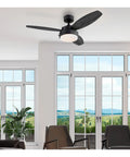 42 Inch Matte Black LED Ceiling Fan With Light, Down Rod Only, Reversible Charcoal And Riverbed Blades, Opal Frosted Glass Light Kit