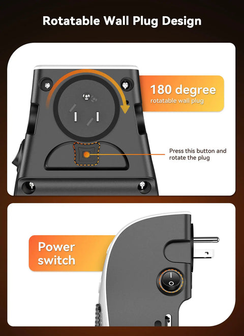 Power Saving 450W Space Heater With Remote Wall Outlet Plug As Seen On TV Adjustable Thermostat And Timer showing rotating plug design