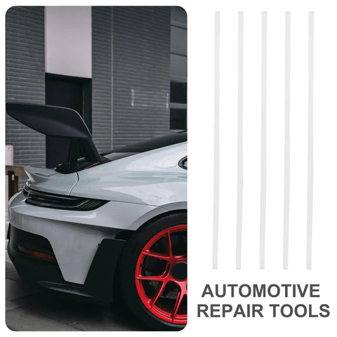 Grab These 10 Pc Plastic Welding Rods For Car Bumper Repair. 20 cm plastic rods displayed next to a car's rear. DIY repair solution.
