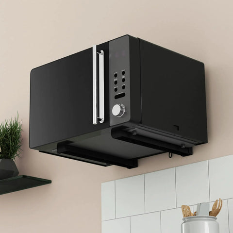 Wall Mounted Microwave Brackets Set Of 2 Heavy Duty Black Steel With Universal Fit Adjustable Arms Extending 11 To 17 Inches Holds Up To 99 Lbs Rock Solid Microwave Shelf Support