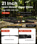 Lawn Mower Blades For Honda HRR216 HRX217 Walk-Behind Mowers Twin High Lift Mulching Blade Set 21 Inch side and end view
