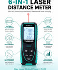 Dead On Accurate Six In One Laser Distance Meter Sixty Foot Range Class 2 Safe Beam with distance, area, and volume measurement features.