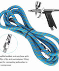 Flexible Nylon Braided Airbrush Air Hose Kit 6 Feet Long With Kink Resistant Build And 1/8 To 1/4 Inch Quick Connects, blue braided hose for airbrush.