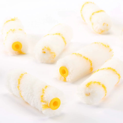 Six fluffy roller covers from 4 Inch Paint Roller Kit With 10 Roller Covers And Frame For DIY Home Painting Pros And Newbies Lightweight