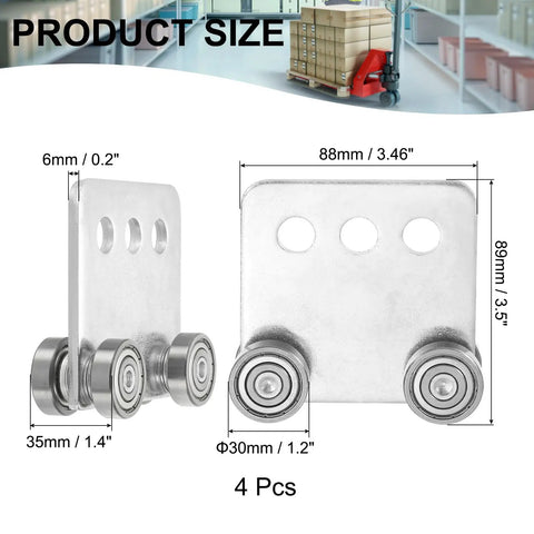 Dimensions of Four Bearing Trolley Assembly Set For Garage Hoist System, With Four Wheel Rollers, Fits 1 5 8 In Strut Channel