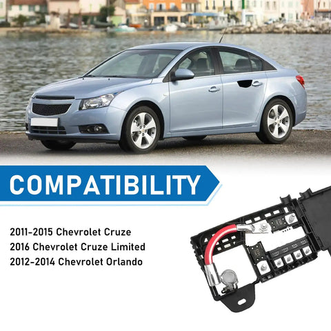High Octane Fuse Box Battery Terminal With Durable Cover Compatible With 2011 To 2015 Chevy Cruze And 2012 To 2014 Orlando shown with car.
