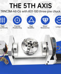 Dead Nuts Precise Cnc Fifth Axis Rotary Table With A And C Axis Indexing Featuring A Badass 100 Mm Three Jaw Chuck showing K01-100 chuck and stepper motor.