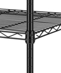 Close-up of Heavy Duty 5 Tier Wire Shelving Unit 18 By 18 By 59 Inches black metal shelf with NSF certification.