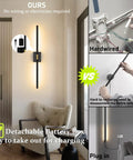 Cordless Battery Wall Sconces Set Of 2 Packed With 10000 Mah Power And Zero Wiring Hassle For Quick Setup And Sleek Matte Black Finish To Level Up Your Home Lighting Vibes mounted on a wall beside a cozy chair.